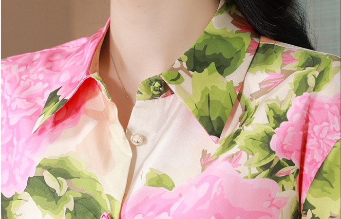 Printing real silk twill shirt fine romantic dazzle tops