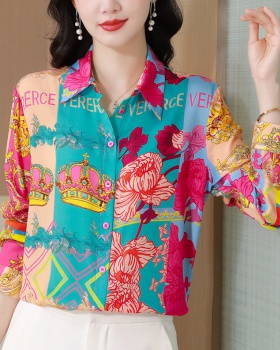 Western style printing shirt silk autumn tops for women