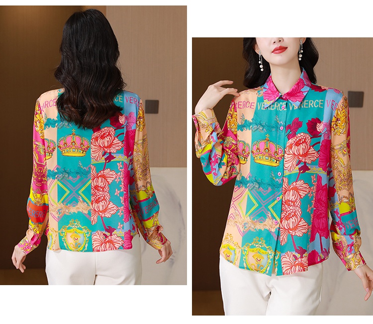 Western style printing shirt silk autumn tops for women