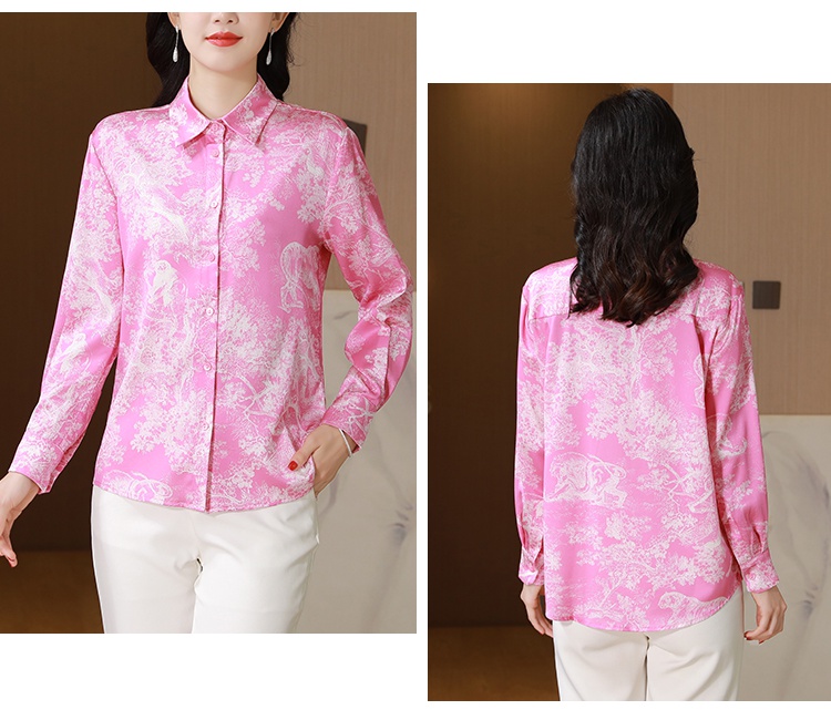 Pink long sleeve twill real silk maiden floral shirt