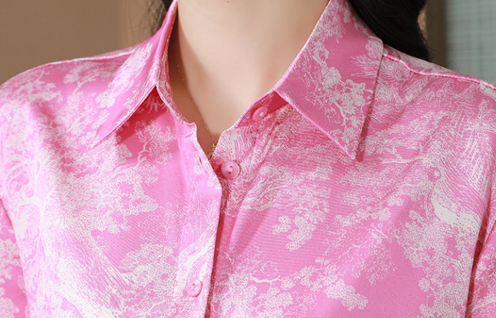 Pink long sleeve twill real silk maiden floral shirt