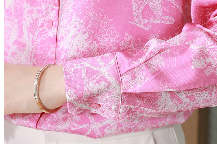 Pink long sleeve twill real silk maiden floral shirt