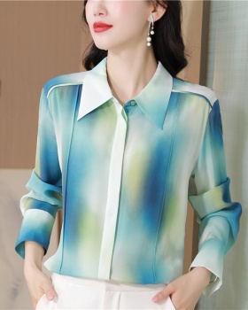 Fashion long sleeve tops temperament silk shirt for women