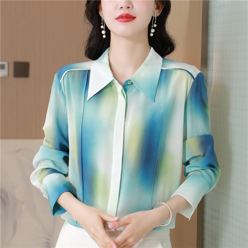 Fashion long sleeve tops temperament silk shirt for women