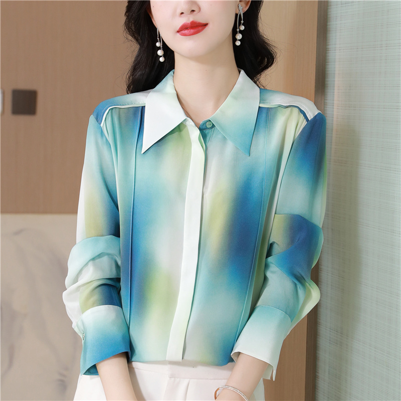 Fashion long sleeve tops temperament silk shirt for women