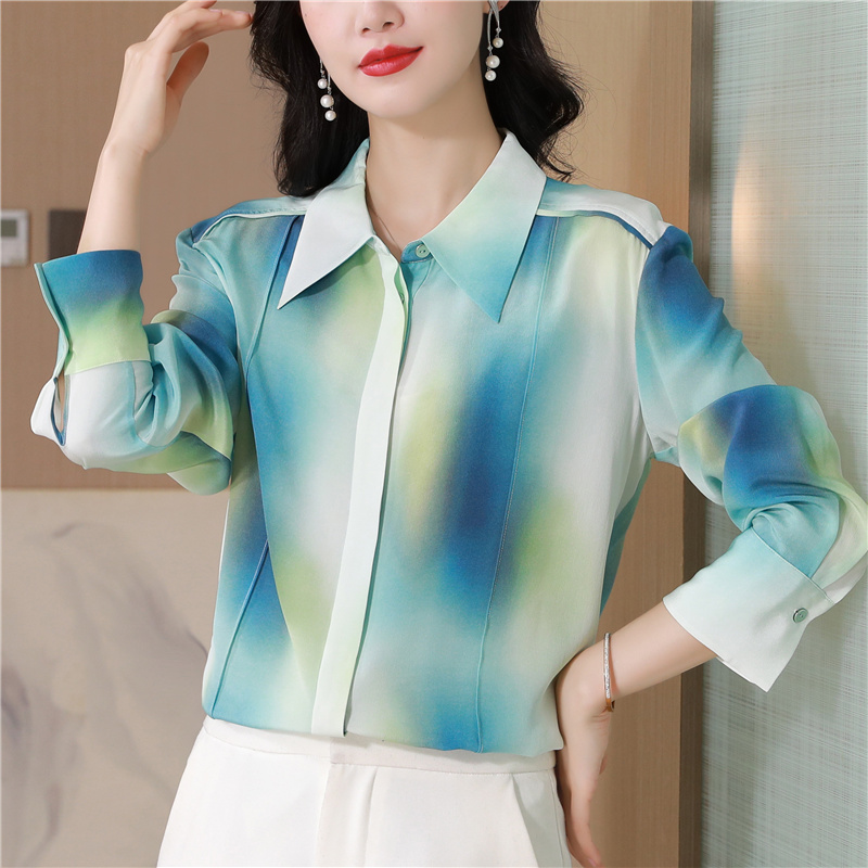 Fashion long sleeve tops temperament silk shirt for women