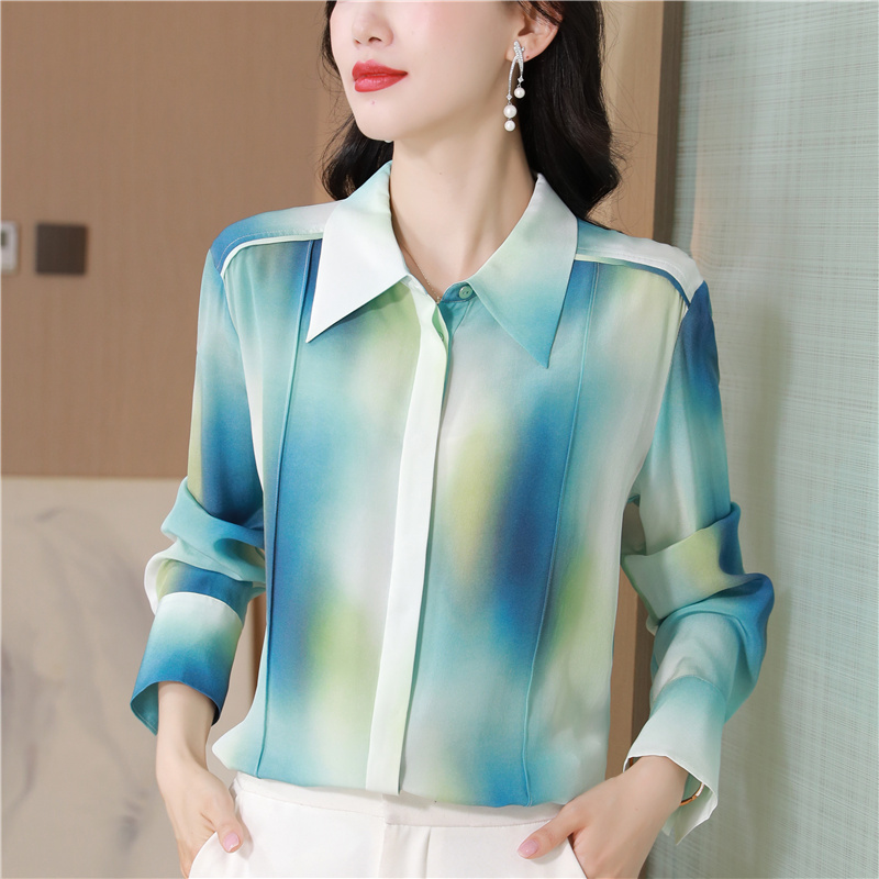 Fashion long sleeve tops temperament silk shirt for women