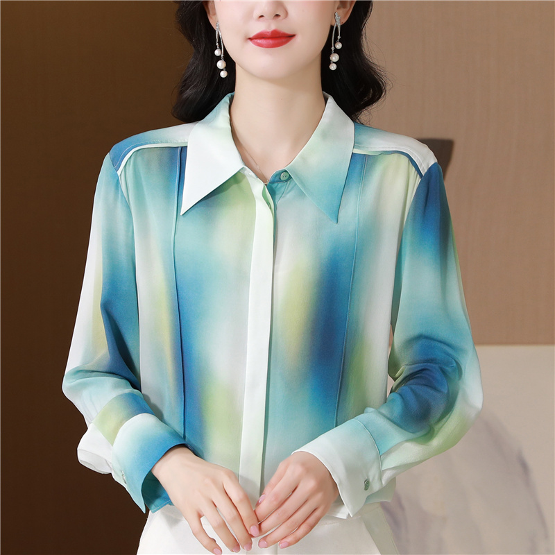 Fashion long sleeve tops temperament silk shirt for women