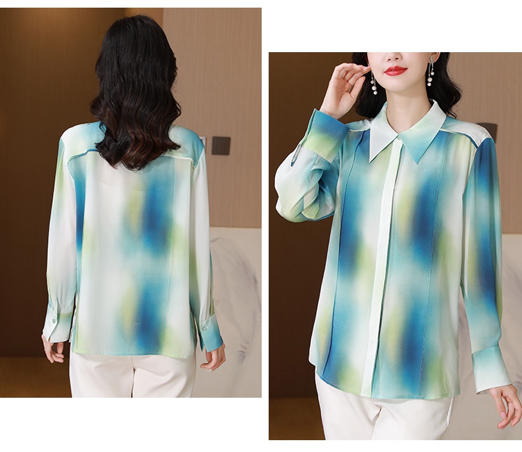 Fashion long sleeve tops temperament silk shirt for women