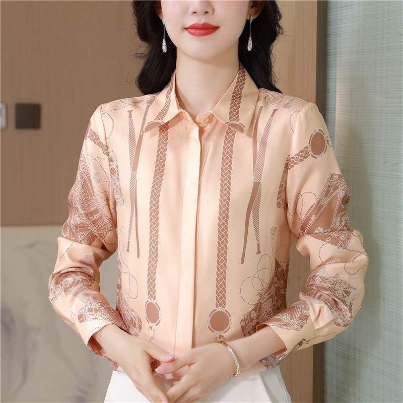 Twill real silk tops niche France style shirt for women