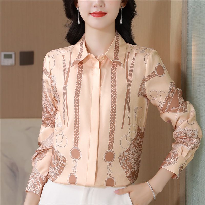 Twill real silk tops niche France style shirt for women