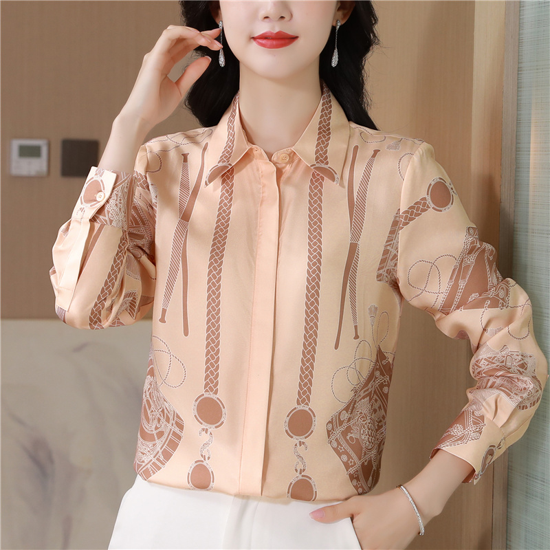 Twill real silk tops niche France style shirt for women