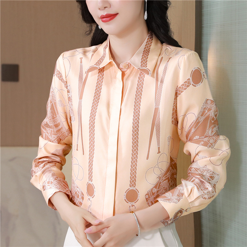 Twill real silk tops niche France style shirt for women