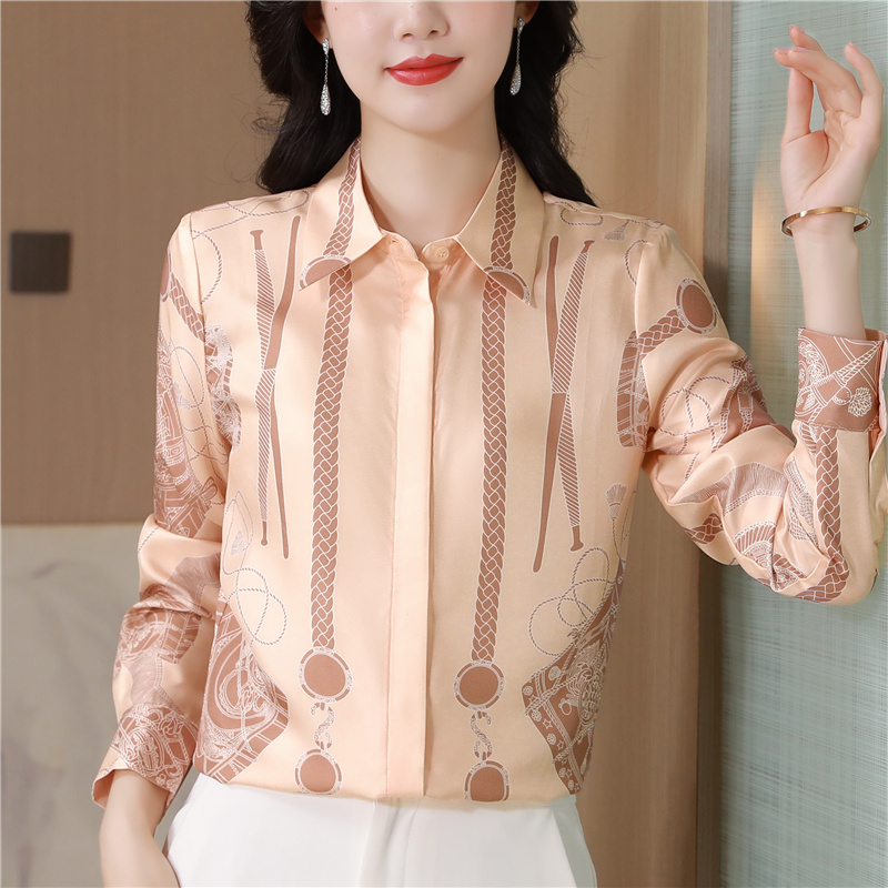 Twill real silk tops niche France style shirt for women