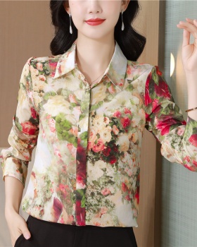 Autumn and winter silk real silk tops rose long sleeve shirt