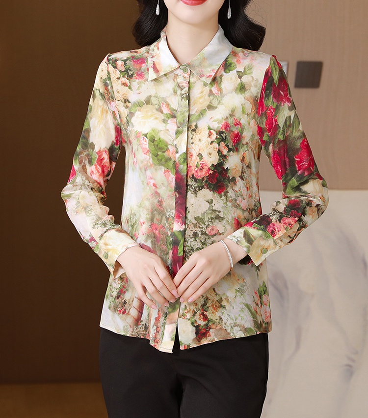 Autumn and winter silk real silk tops rose long sleeve shirt