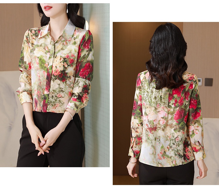 Autumn and winter silk real silk tops rose long sleeve shirt