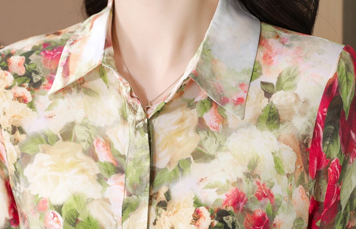 Autumn and winter silk real silk tops rose long sleeve shirt