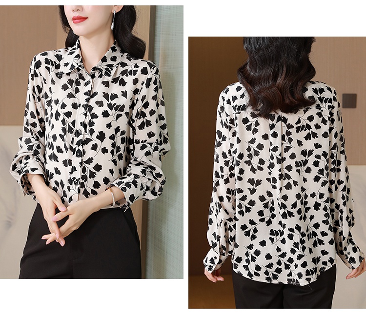 Printing real silk small shirt autumn silk tops