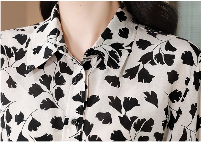 Printing real silk small shirt autumn silk tops