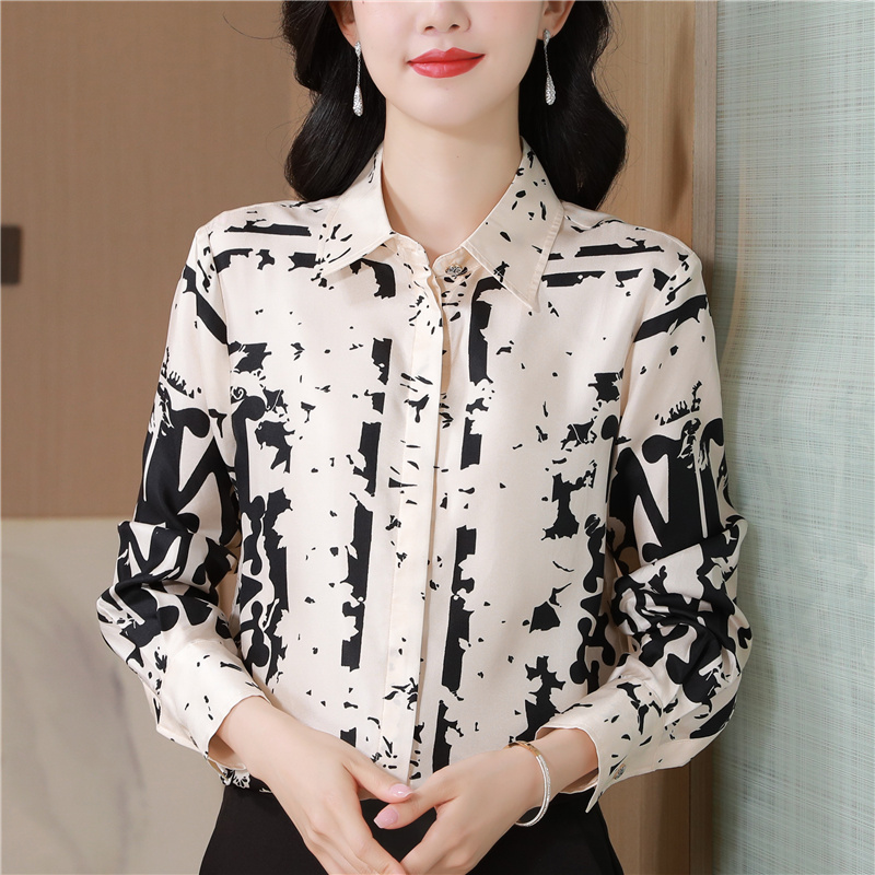 Letters commuting real silk shirt for women