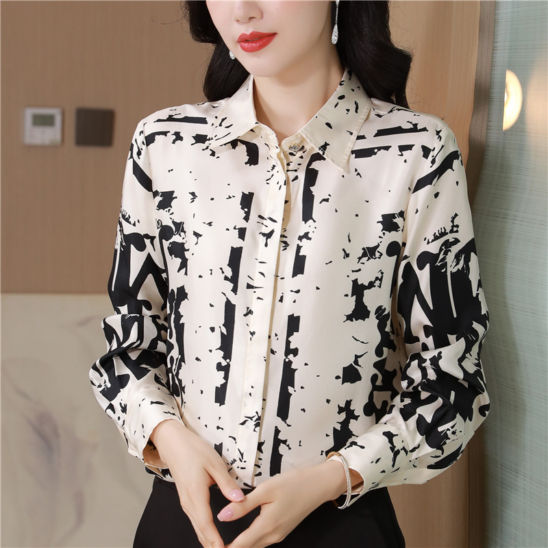 Letters commuting real silk shirt for women