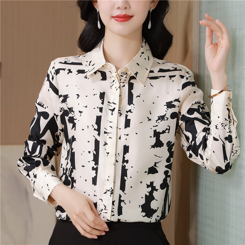 Letters commuting real silk shirt for women