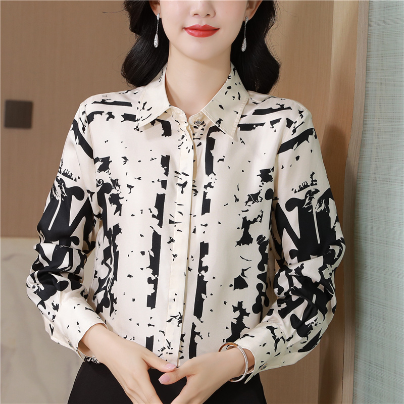 Letters commuting real silk shirt for women