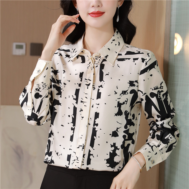 Letters commuting real silk shirt for women