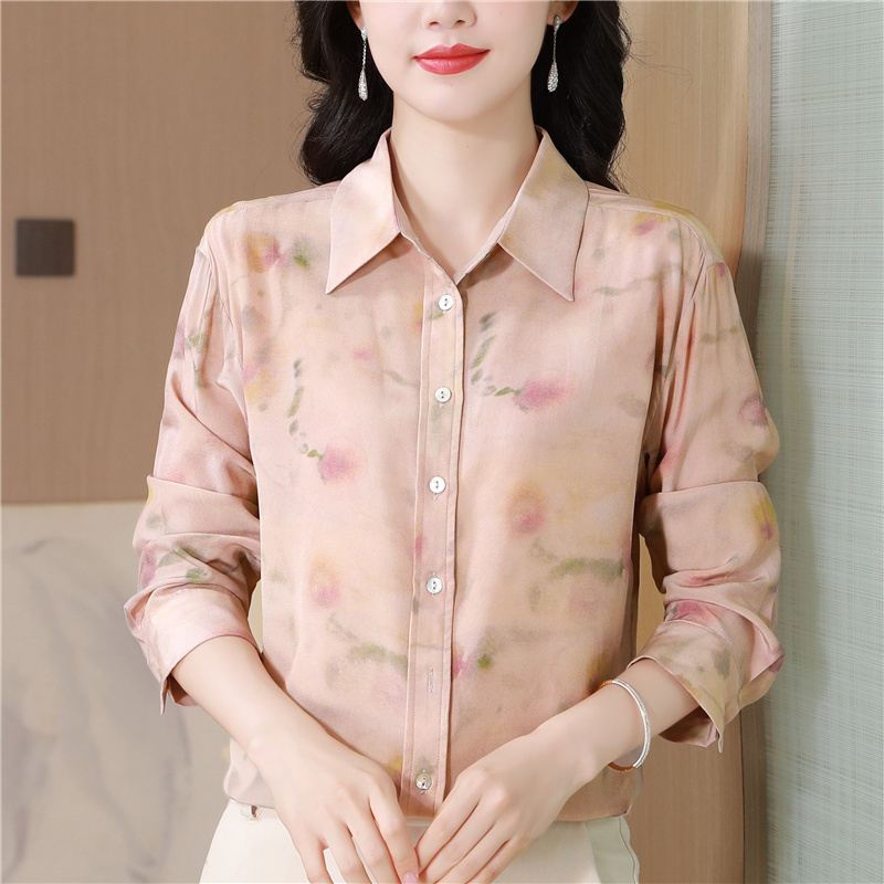 Slim long sleeve small shirt real silk temperament tops