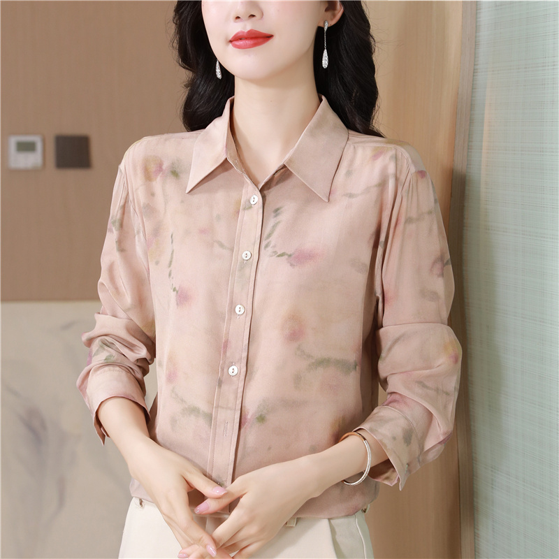 Slim long sleeve small shirt real silk temperament tops