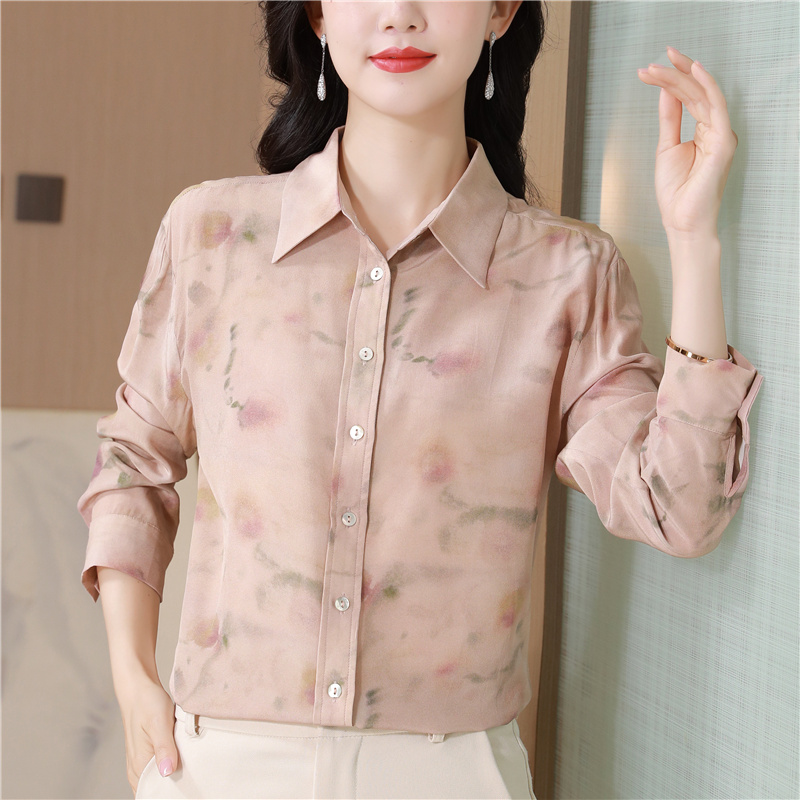 Slim long sleeve small shirt real silk temperament tops