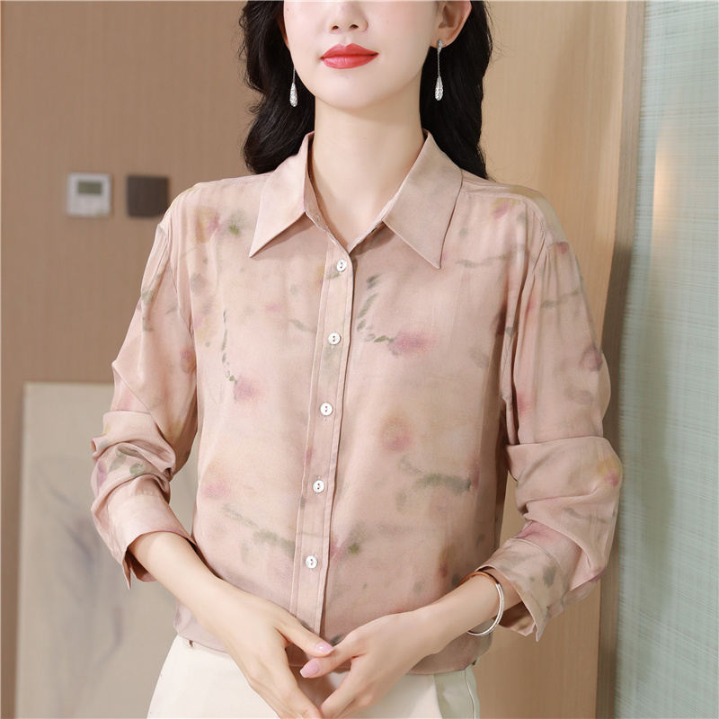 Slim long sleeve small shirt real silk temperament tops