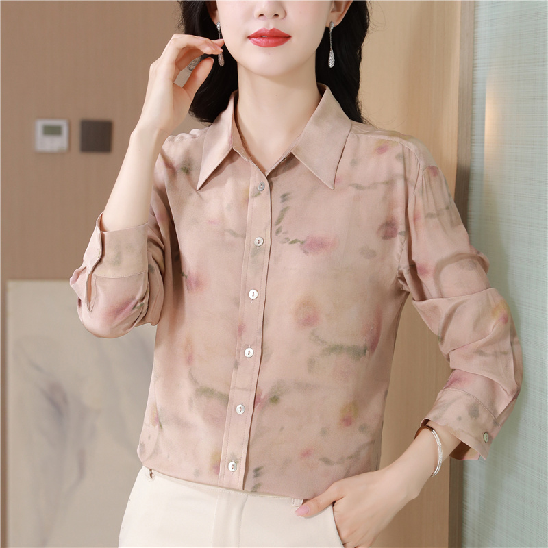 Slim long sleeve small shirt real silk temperament tops