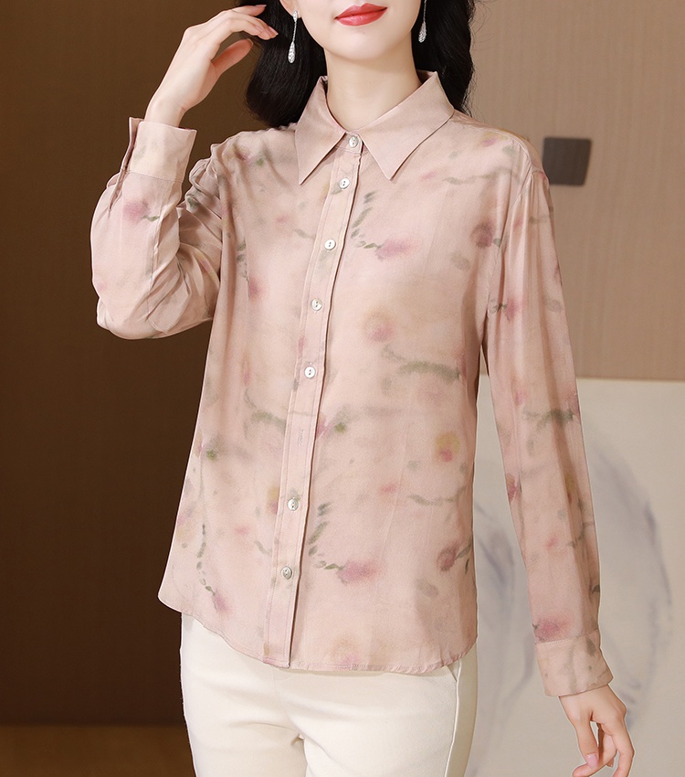 Slim long sleeve small shirt real silk temperament tops