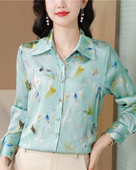 Slim commuting printing long sleeve silk shirt