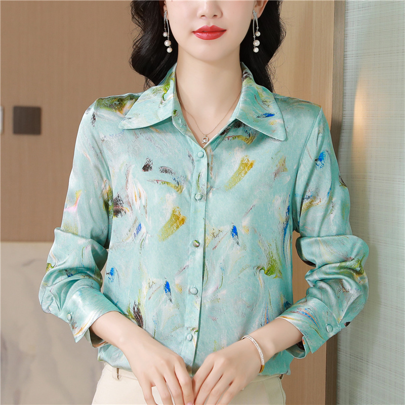 Slim commuting printing long sleeve silk shirt