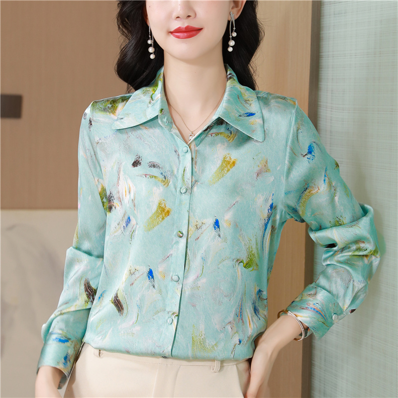 Slim commuting printing long sleeve silk shirt