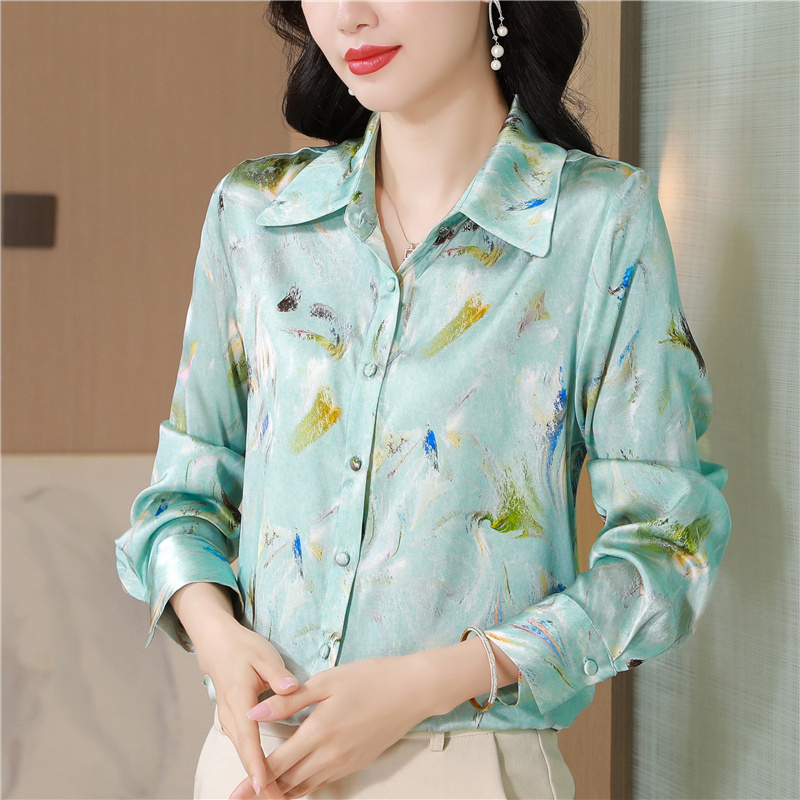 Slim commuting printing long sleeve silk shirt