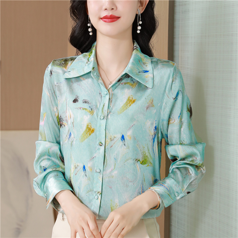 Slim commuting printing long sleeve silk shirt