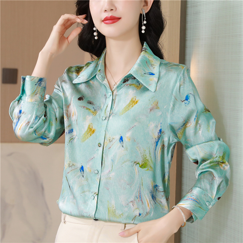 Slim commuting printing long sleeve silk shirt