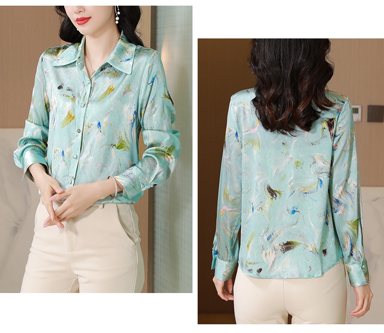 Slim commuting printing long sleeve silk shirt