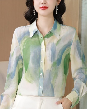 Printing real silk tops refreshing ink shirt for women