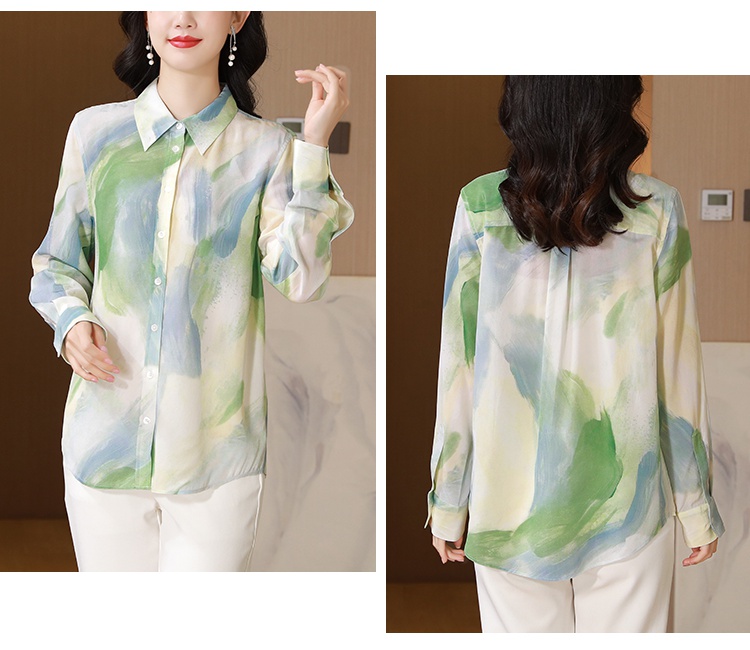 Printing real silk tops refreshing ink shirt for women