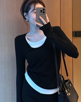 Knitted tops round neck bottoming shirt for women