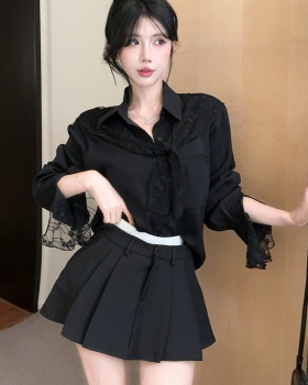 Pleated high waist shirt fashion skirt 2pcs set for women