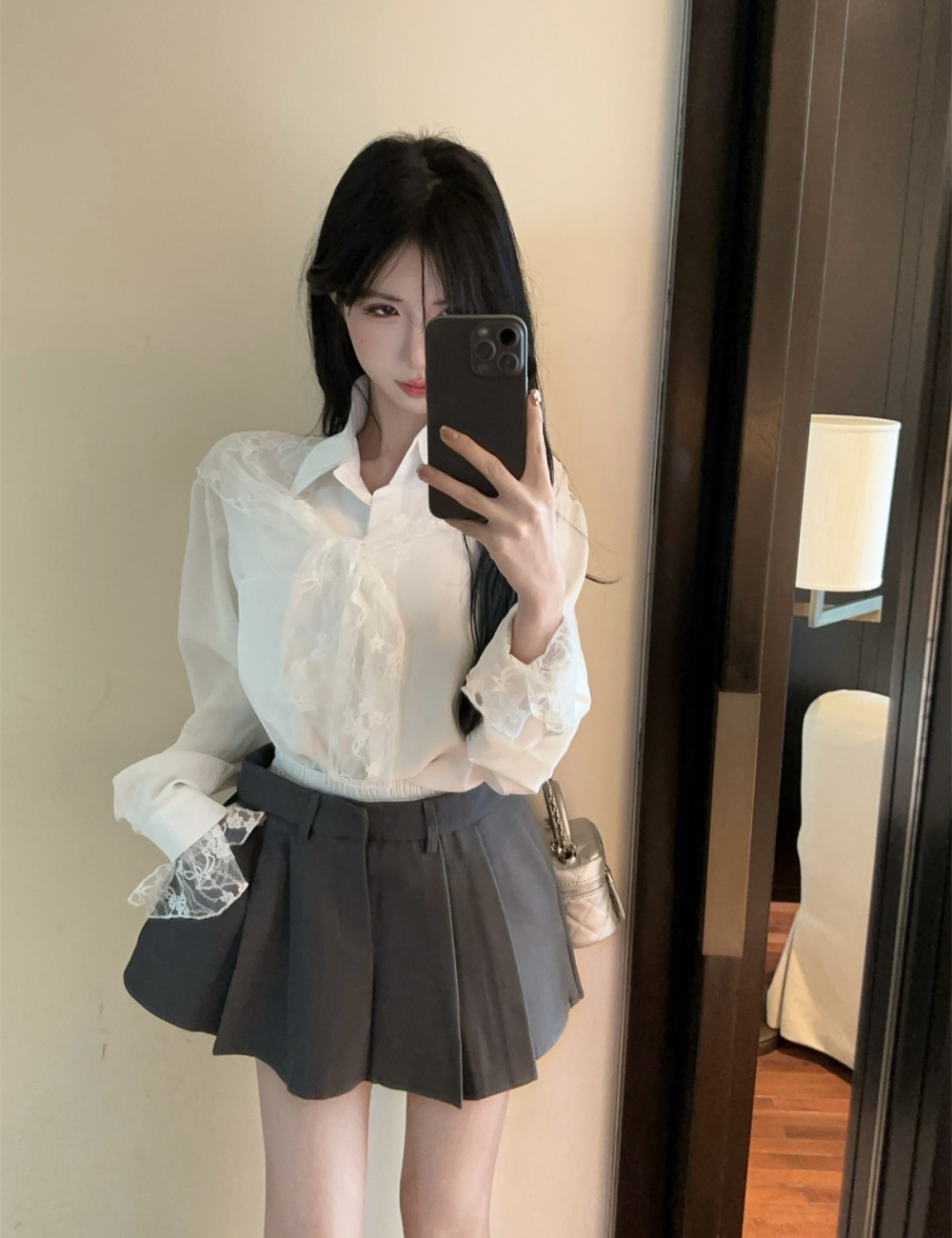 Pleated high waist shirt fashion skirt 2pcs set for women