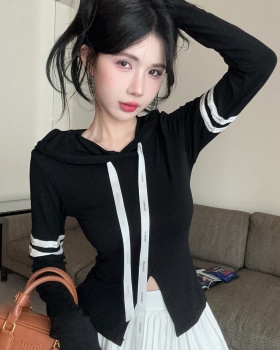 Bow mixed colors hooded ribbon sports slit tops