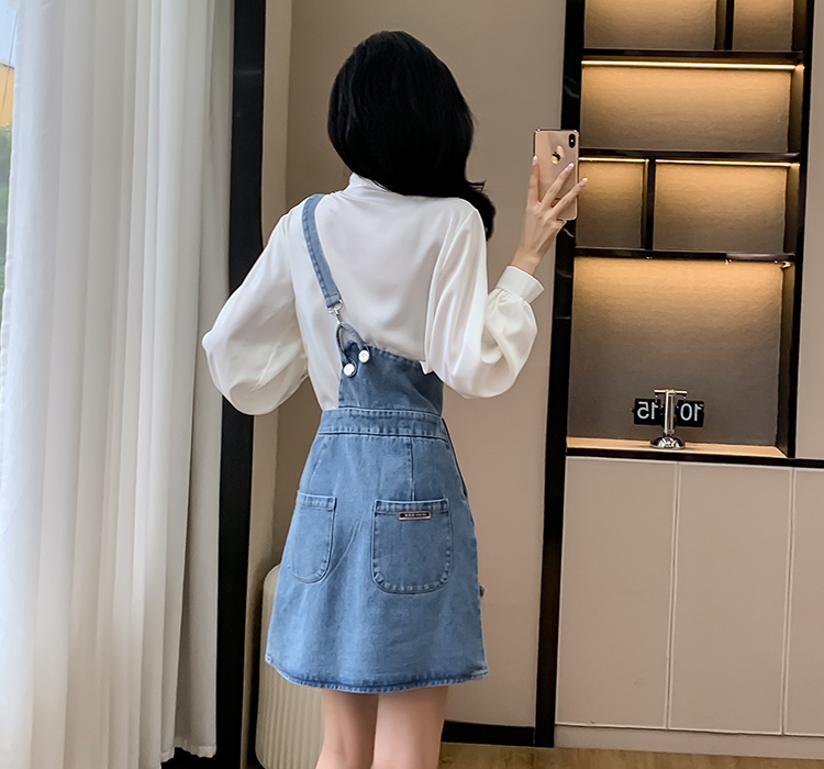 Slim denim strap dress pinched waist T-back