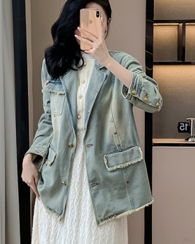 Loose long all-match jacket denim spring and autumn coat